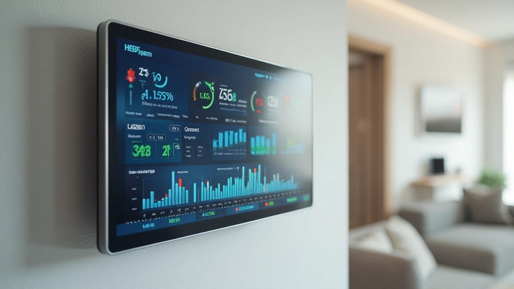 Smart home control panel with integrated energy management dashboard showing multiple device status indicators