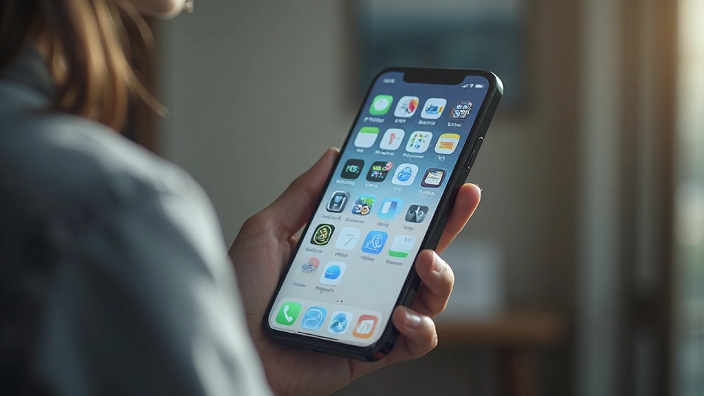 Smartphone displaying multiple Japanese productivity app icons arranged in an organized grid layout with minimalist design aesthetic