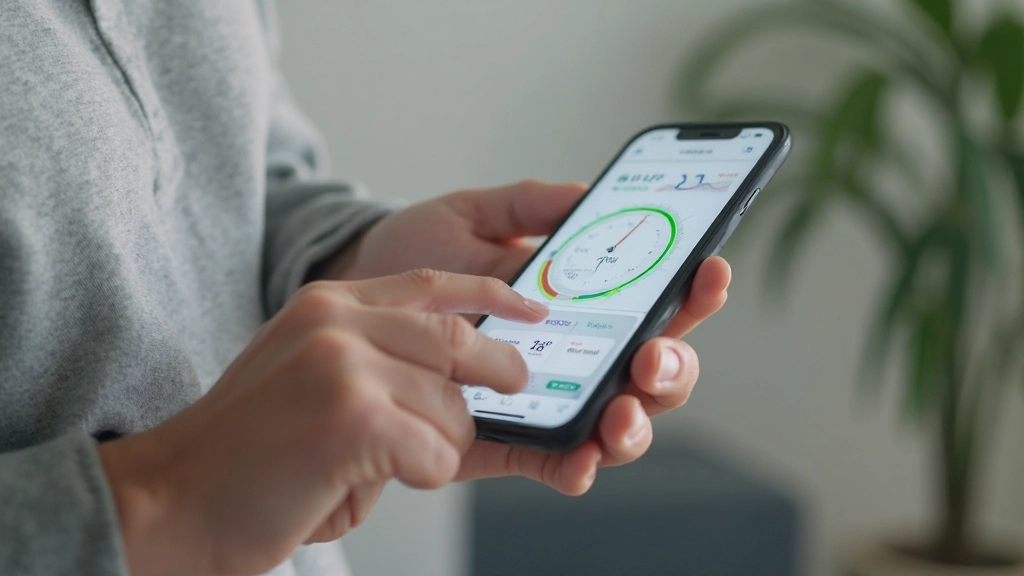 Smartphone displaying smart energy management app interface with real-time consumption graphs and device breakdown