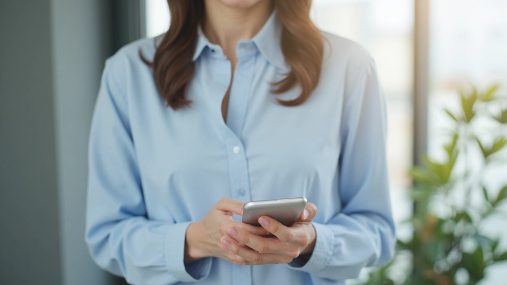Person holding smartphone showing task management app with organized projects and priority levels displayed in clean interface design